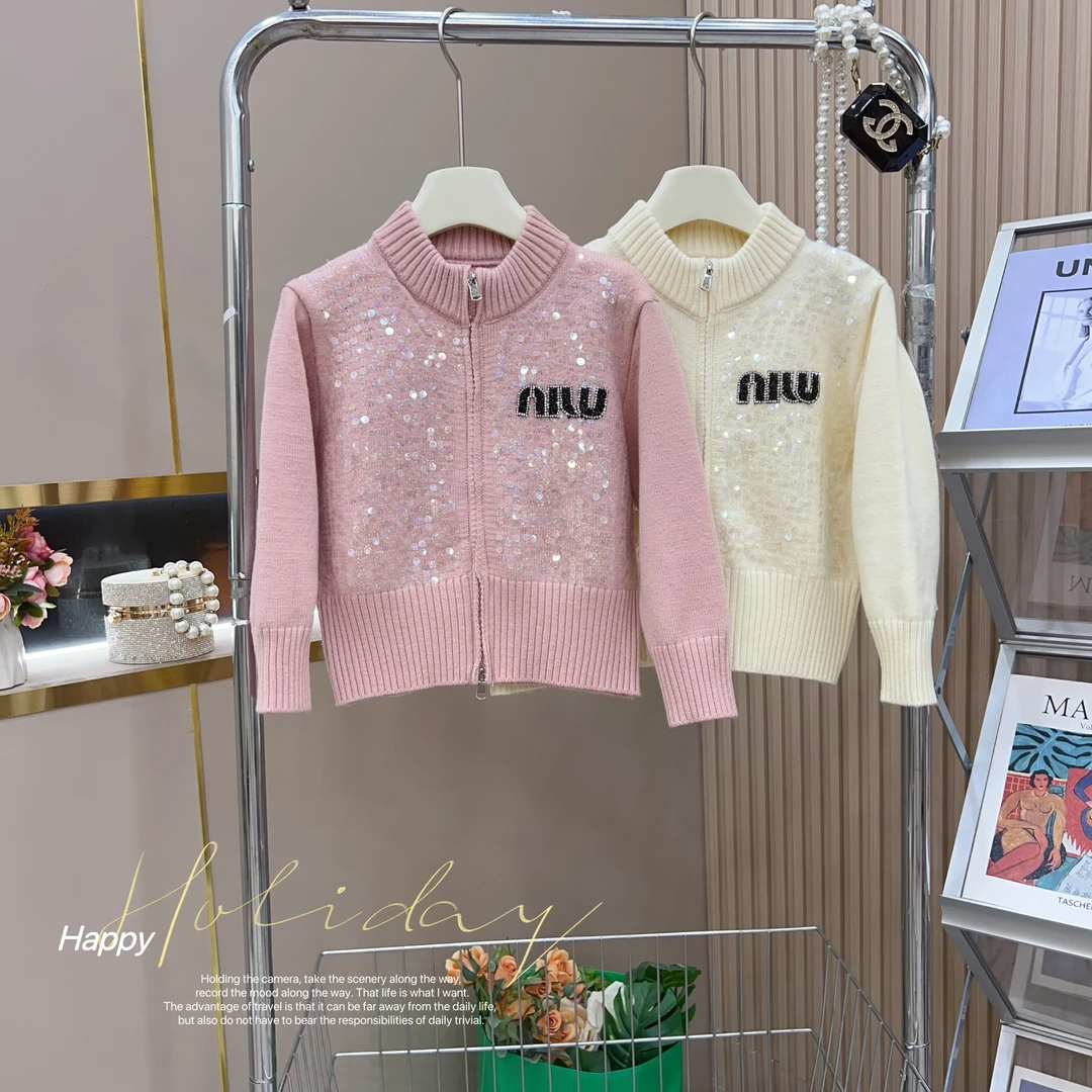 女童2024秋季新款韩版洋气亮片毛衣开衫外套-9577