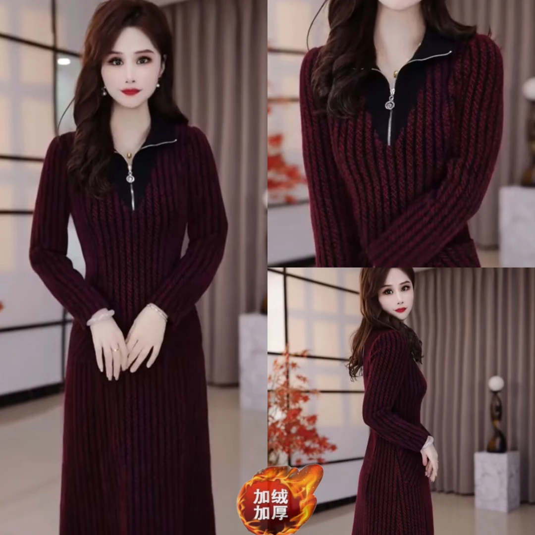 秋冬加厚连衣裙2024秋冬新款显瘦修身气质遮肚加厚裙子MY24J831款