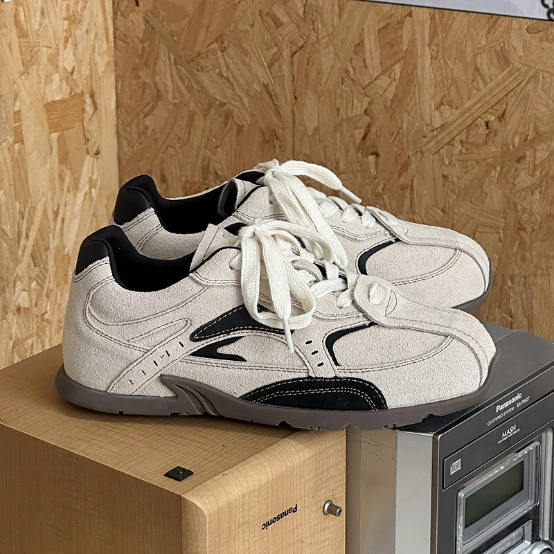 首谷女鞋运动百搭春秋厚底小白鞋女2024新款磨砂皮小众休闲潮鞋女