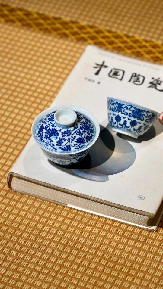 【弥生茶器】小愚斋仿雍正青花莲托八宝盖碗壶承主人杯