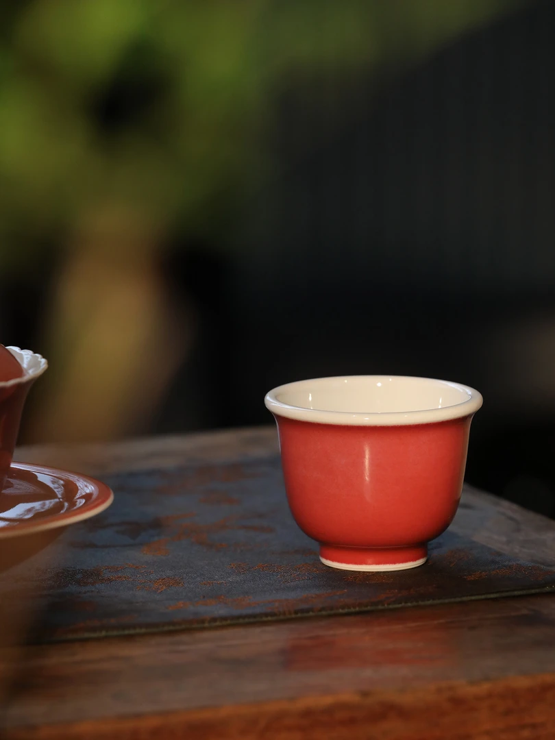 【弥生茶器】雪堂豇豆红主人杯颜色釉全手工制作景德镇茶具茶器