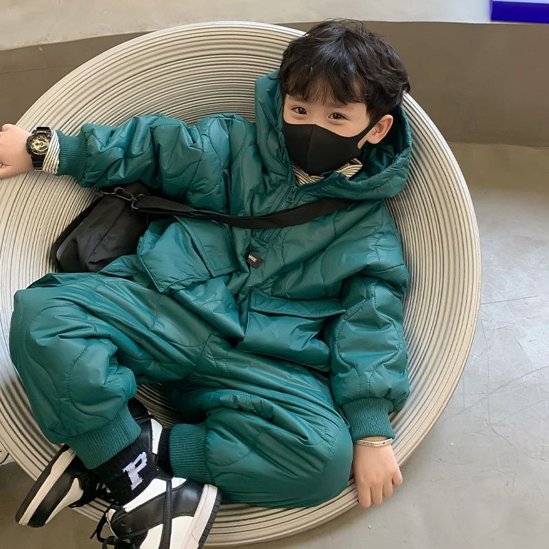 童装男童棉服加绒套装洋气孩子男宝宝冬装儿童棉衣冬季2023新款潮