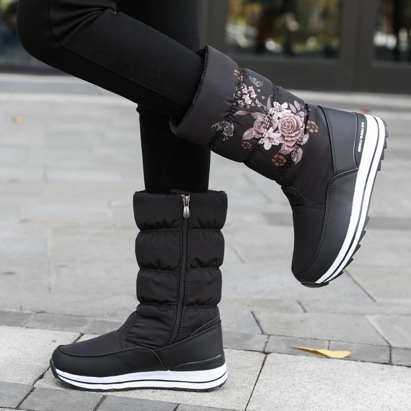 欧美雪地靴女高筒冬季新款棉鞋女百搭平底防滑保暖加绒加厚
