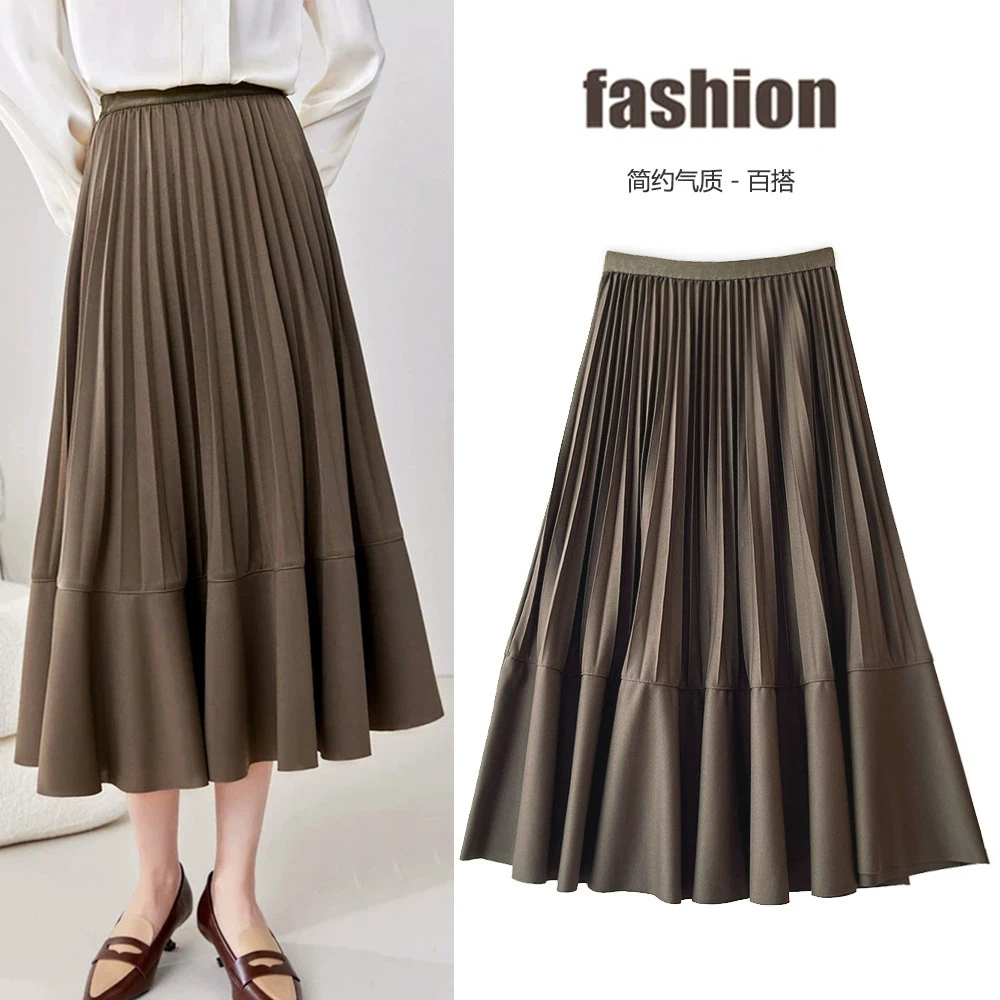 高腰百褶裙垂感半身裙女中长款秋冬季百搭休闲遮肉显瘦A字大摆裙