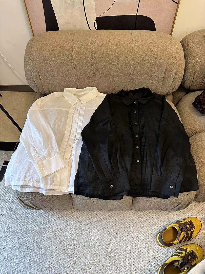 日系简约轻薄风琴褶衬衫女衬衣-  D79