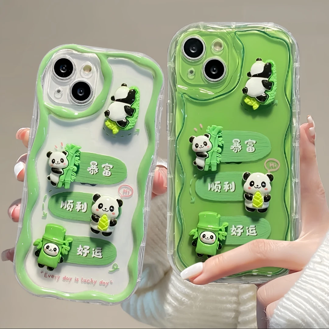 四个熊猫公仔适用苹果华为VIVO女款OPPO小米iPhone15promax手机壳