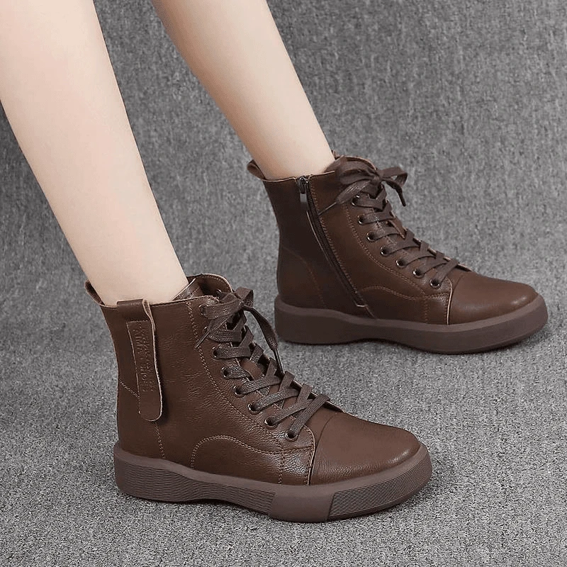 万达撤柜万达撤柜头层牛皮马丁靴女英伦风2024冬季女短靴厚底防滑