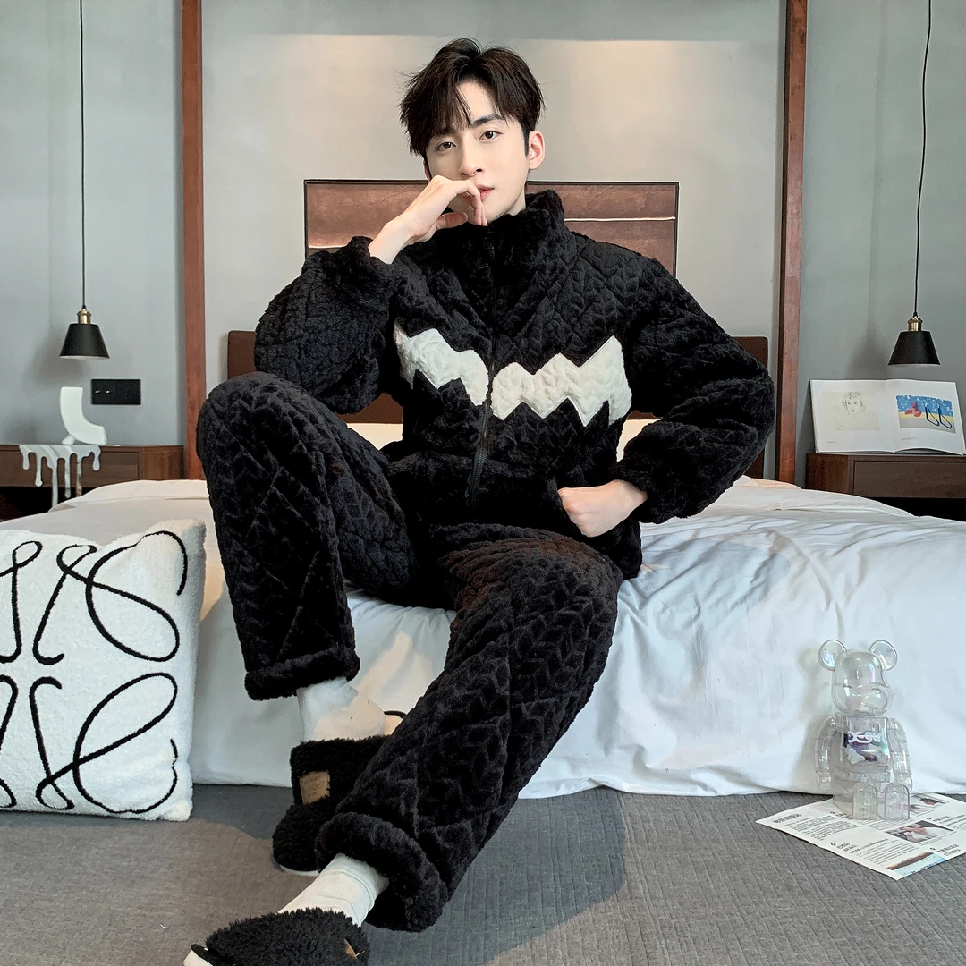 【镇店之宝】男高端定制系列男士大码睡衣三层加绒加厚冬季套保暖