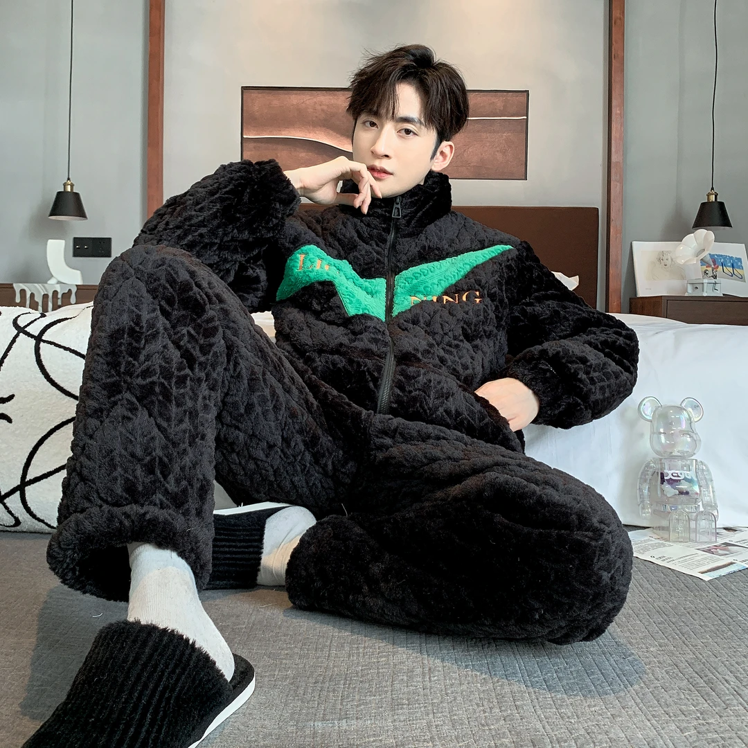 男高端定制系列《镇店之宝》2024新款男士睡衣三层加绒加厚冬季套