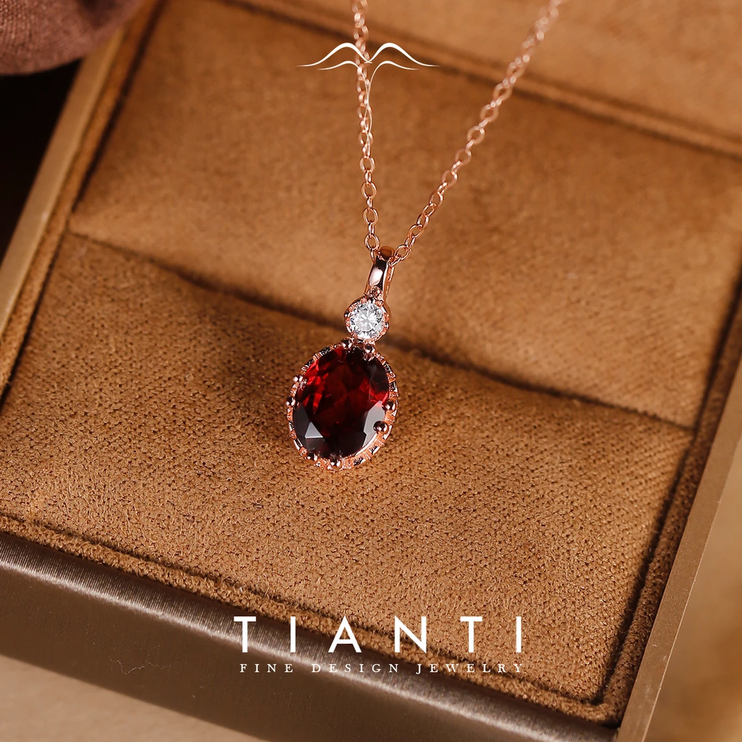 TIANTI/天缇沐辰 7X9 天然石榴石吊坠S925银镀玫瑰金色轻奢简约款