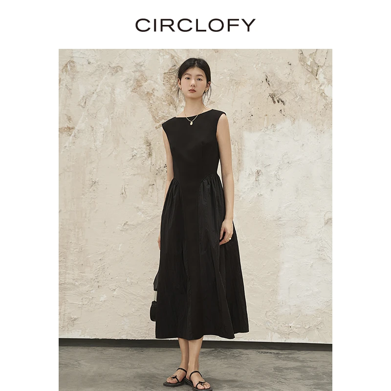 CIRCLOFY瑟夕 老钱风黑色拼接背心无袖连衣裙显瘦裙子CHRC421437
