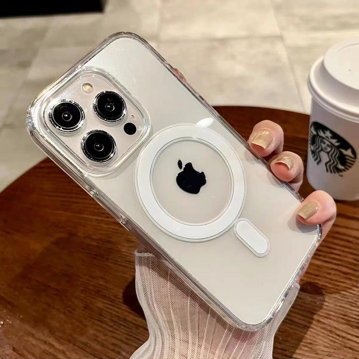 气囊防摔软边硬壳全包磁吸适用iphone15promax透明简约手机壳无线