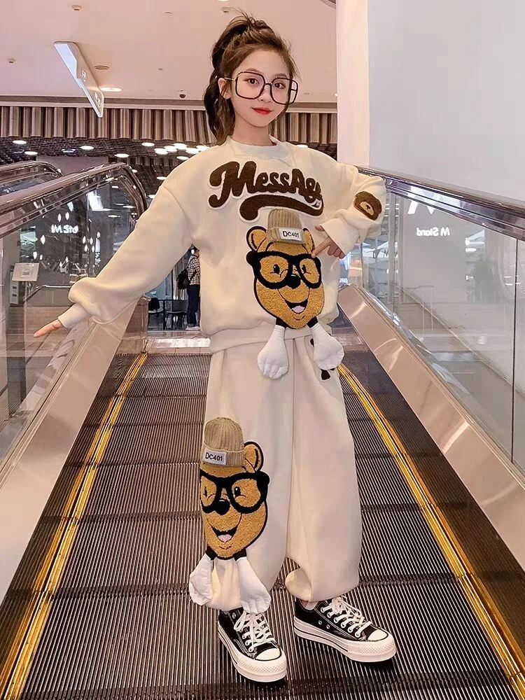 女童秋装加厚2024新款洋气儿童韩版休闲网红春秋款卫衣运动两件套