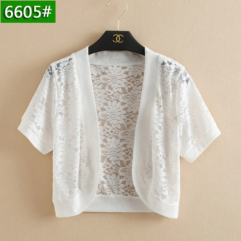 夏季薄款小披肩大码宽松上衣短款开衫外搭短袖百搭蕾丝洋气小外套