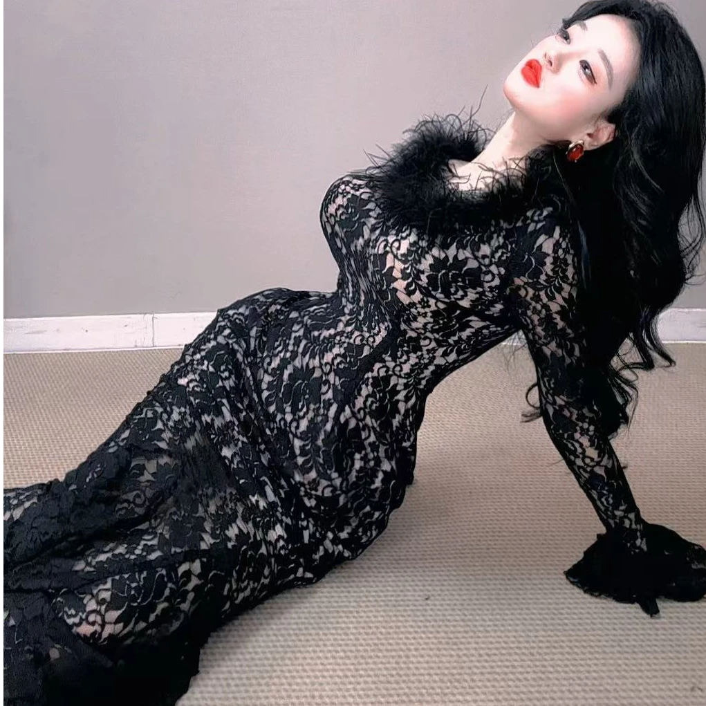 唯艳家【妻子的诱惑】原创蕾丝气质显瘦包臀性感纯欲鱼尾百搭连衣裙