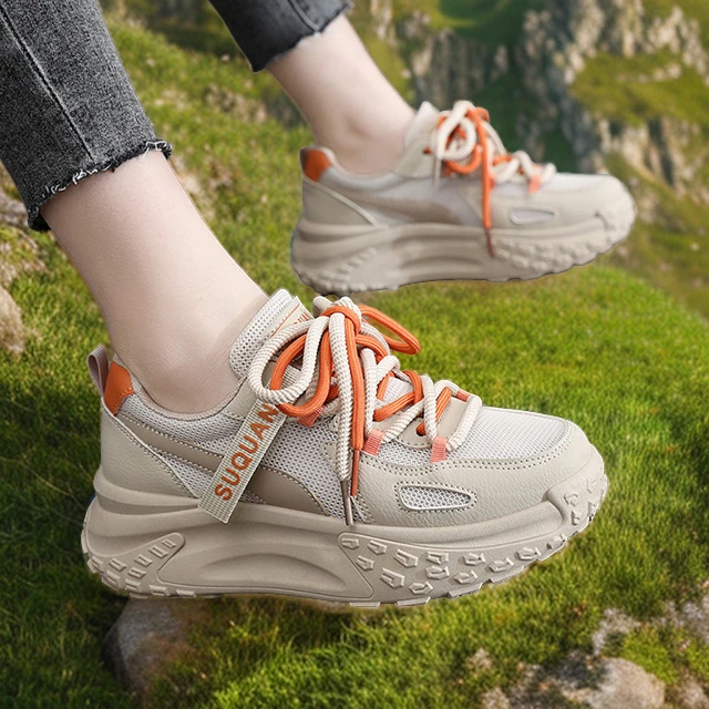 百搭增高女鞋透气网面休闲运动鞋女士跑步鞋厚底老爹鞋潮小白鞋女