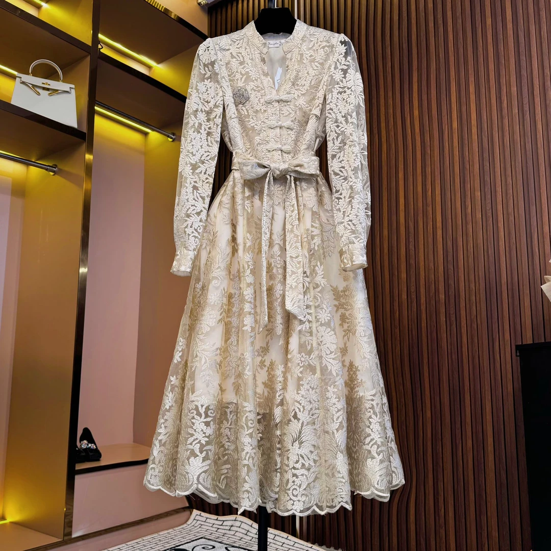 【花渐脂语】轻奢设计师女装优雅气质修身时尚收腰连衣裙-85539燕