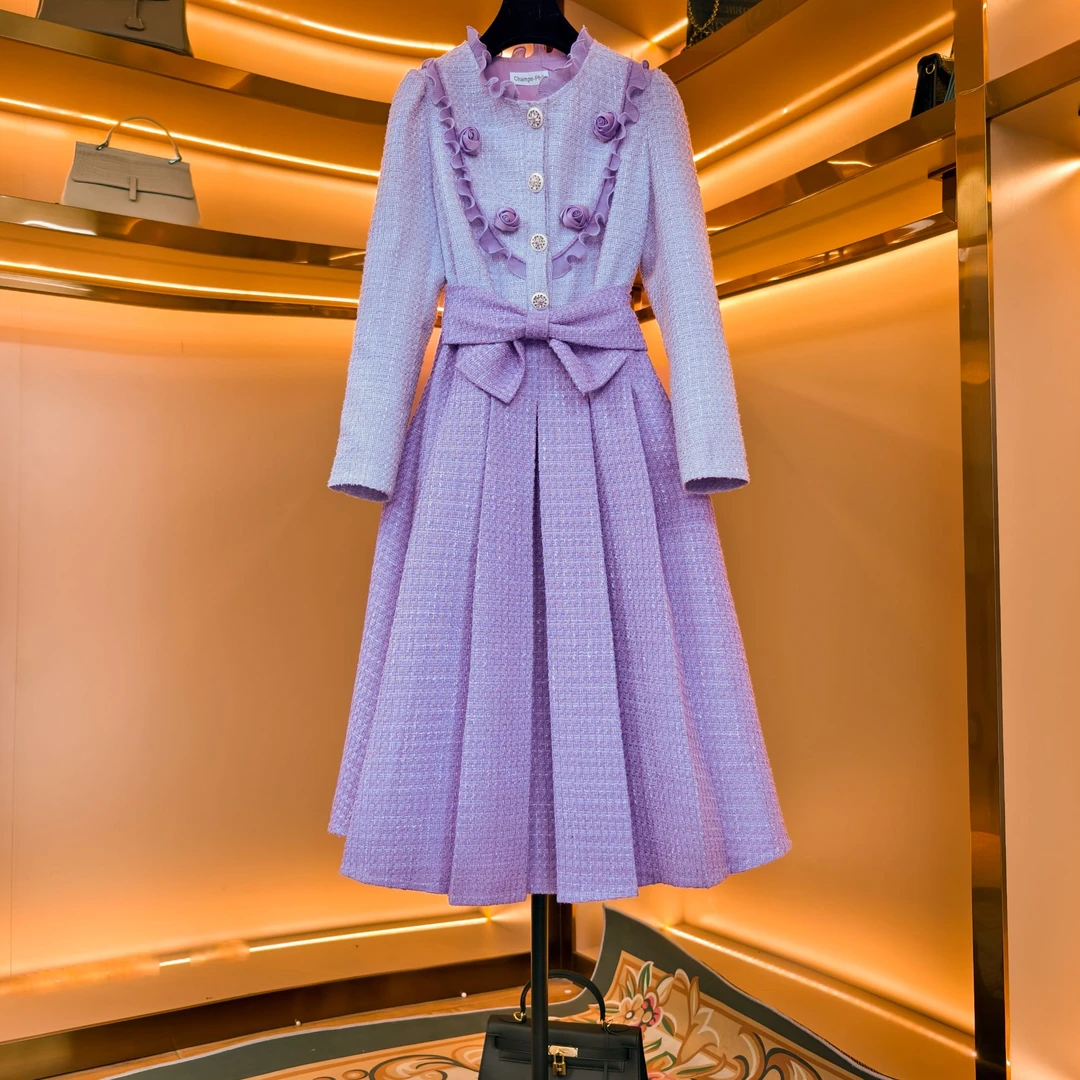 【紫罗兰】轻奢设计师优雅气质修身时尚收腰连衣裙-85925燕姐