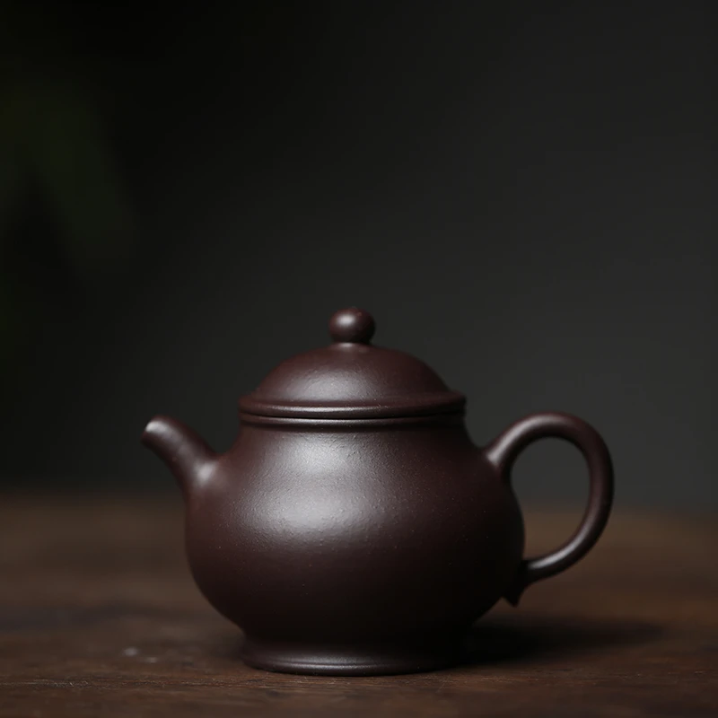 爆堂系列【潘壶】原矿黑紫泥 180cc 手工制作内推孔 宜兴紫砂壶
