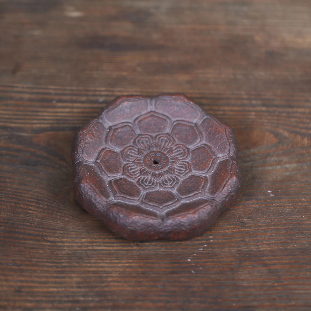 【莲花香插】原矿紫泥 直径9.5cm厚度1.5cm左右 手工制作 紫砂茶宠