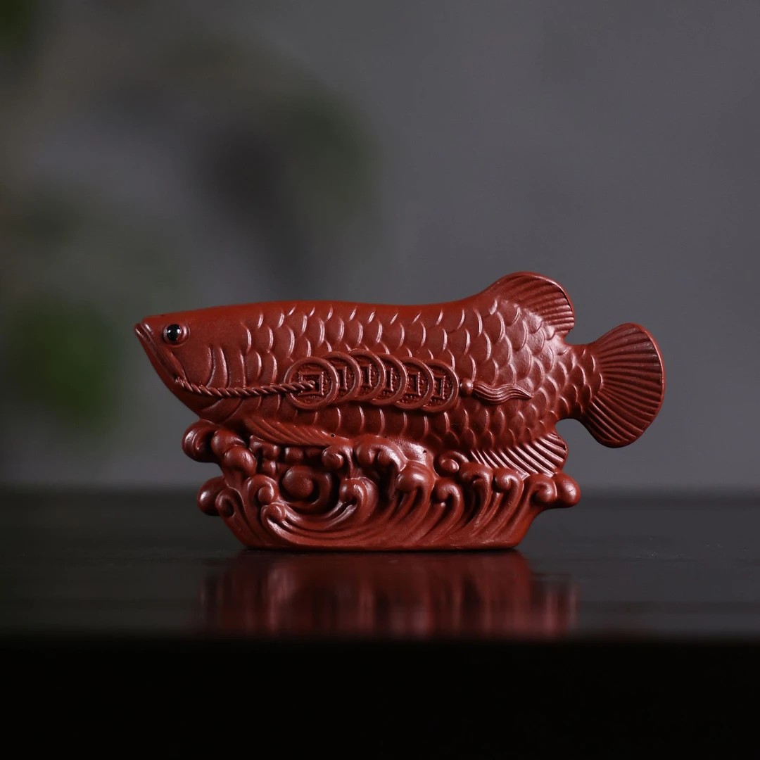 【金龙鱼】原矿朱泥 高度5.5 cm 宽度11cm左右 紫砂茶宠 手工制作