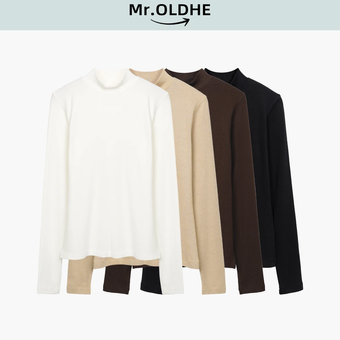 四色显瘦修身针织纯色圆领长袖打底