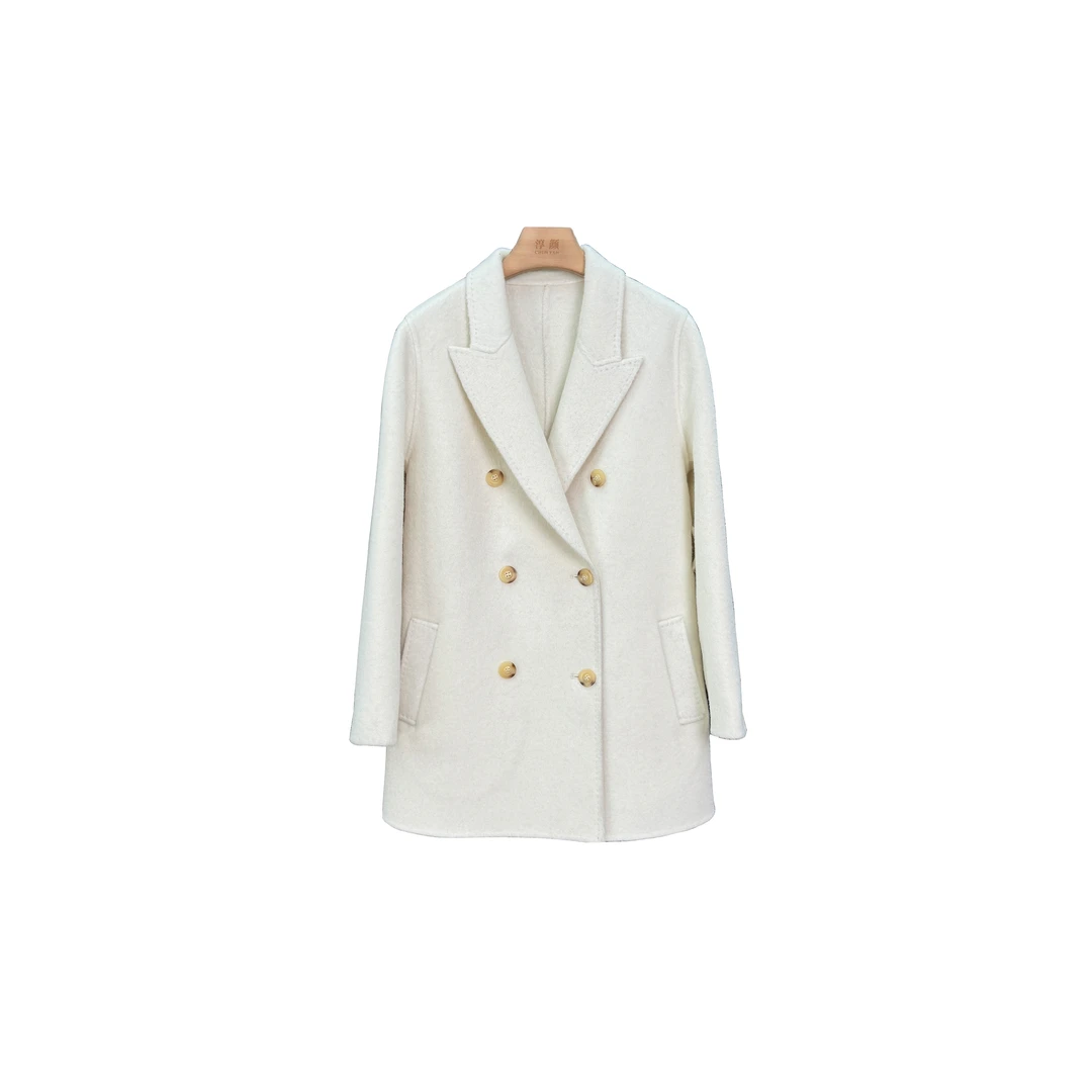 24777正肩戗驳领中长款轻便保暖气质简约女双面含羊绒大衣