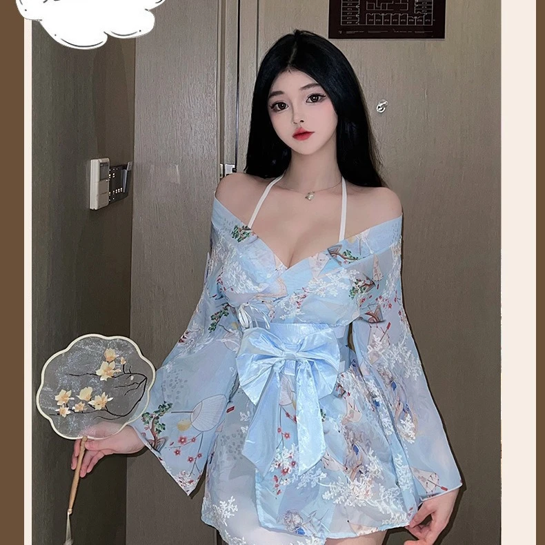 【蓝色战神】性感睡衣日系和服套装女神睡衣夏季气质显瘦碎花睡衣