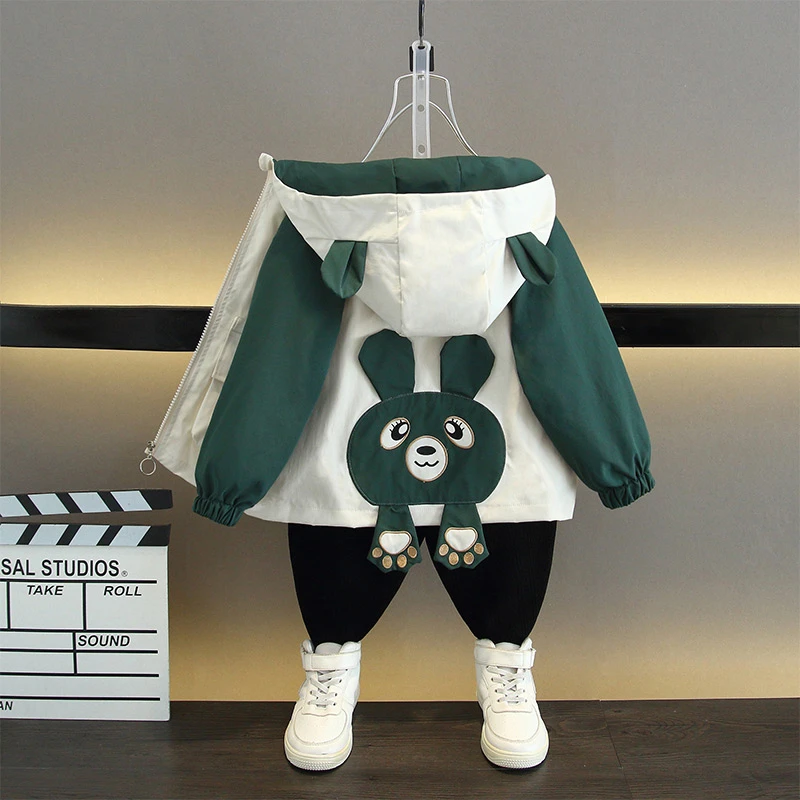 男女宝宝中小童2025秋季新款卡通脚爪熊外套韩版连帽拉链衫上衣潮