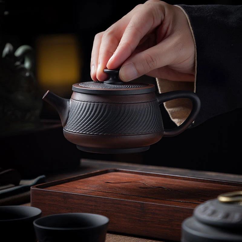 紫陶汉瓦凤鸣壶可悬停旋转提壶转壶茶壶全手公跳刀复古功夫茶壶