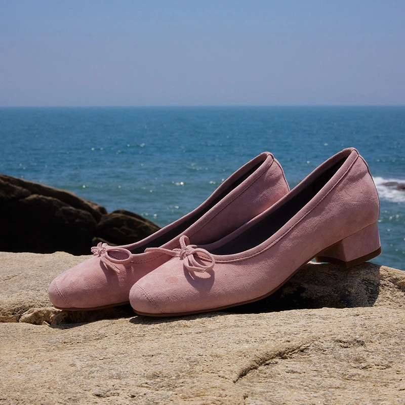 迷失麋鹿【花蕊芭蕾鞋】法式方头蝴蝶结玛丽珍单鞋女软底中跟单鞋