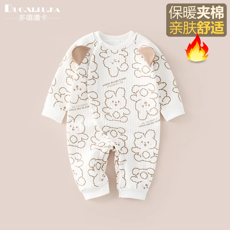 婴儿连体衣打底夹棉保暖衣春秋冬季男女宝宝加厚哈衣新生儿爬服