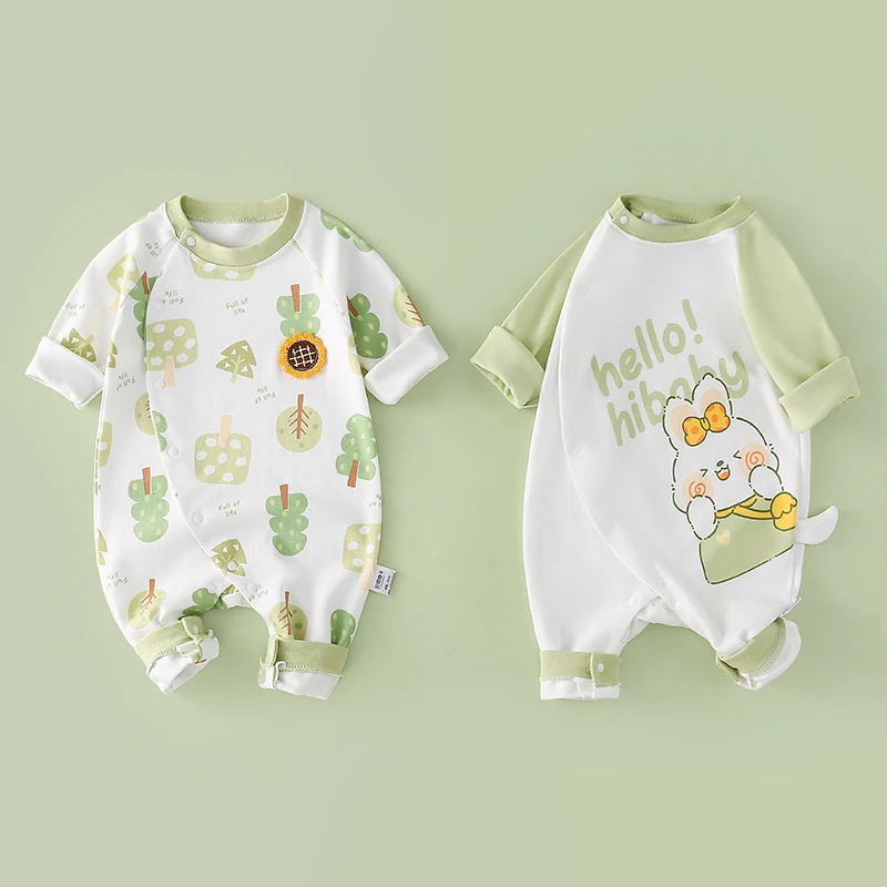 2件装 新生婴儿衣服春秋季宝宝秋装连体衣新生儿哈衣纯棉外出服新