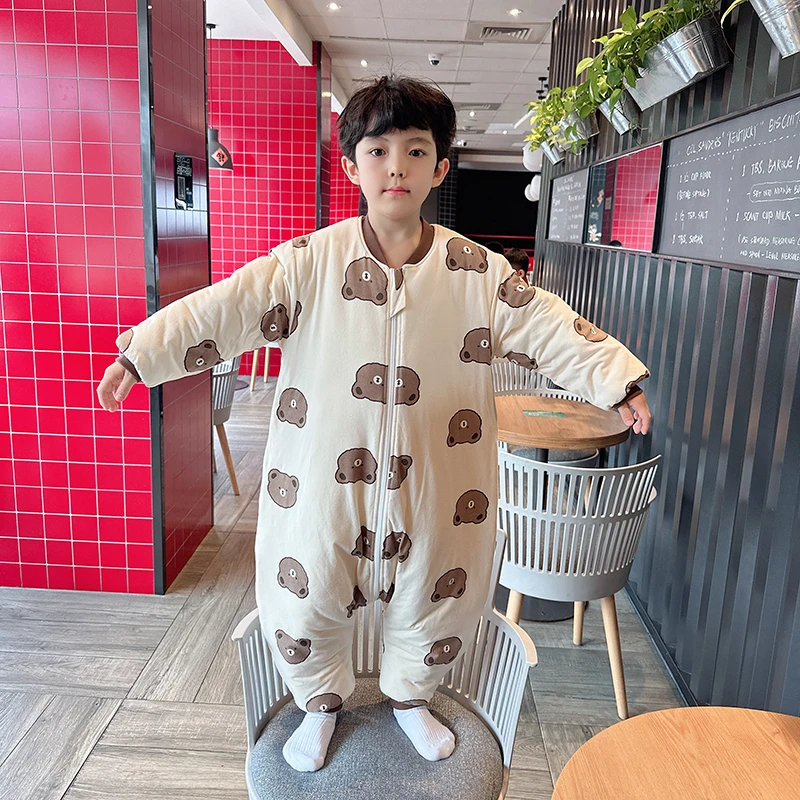 儿童冬季保暖加厚防寒温感睡袋男女童防踢被睡袋夹棉连体睡衣