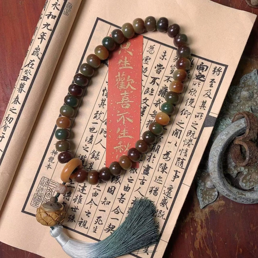 敦煌问天风化白玉菩提根手串手持女款文玩手串盘玩菩提子念珠男款