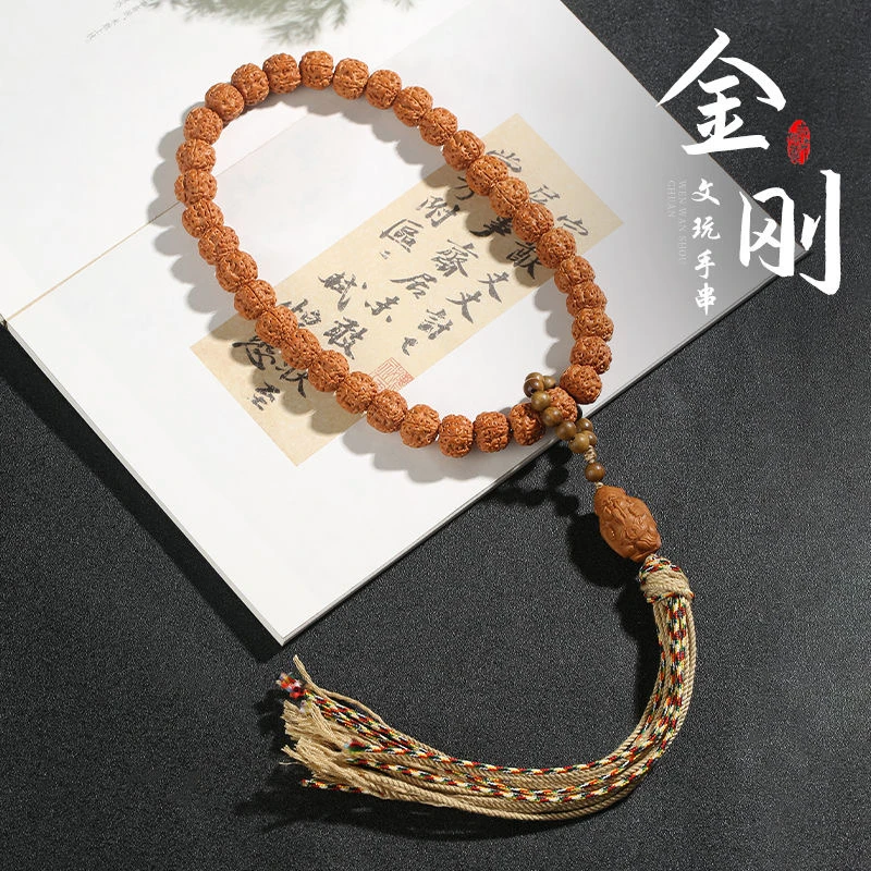 小金刚菩提子手串双圈手持文玩跑环财神吊坠天然金刚念珠佛珠手串