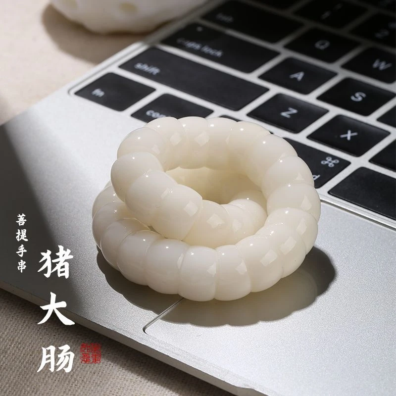 原创斜切猪大肠白玉菩提根手串学生文玩绕指柔解压盘玩小众盘珠串