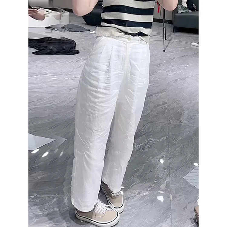 夏季薄款白色阔腿裤女2024高腰显瘦垂感冰冰裤百搭时尚直筒休闲裤
