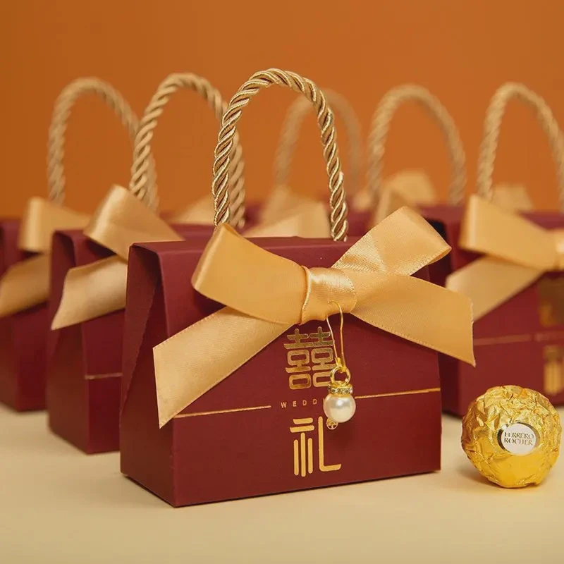 新款手提式结婚喜糖盒子婚礼糖果盒喜糖袋子伴手礼回礼折叠可放烟