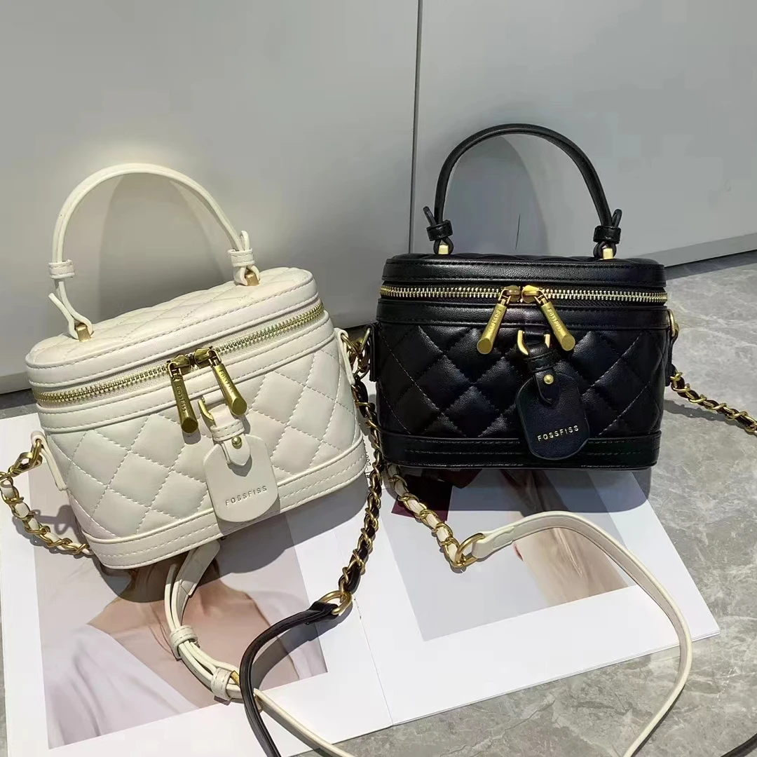 FOSSFISS新款升级菱格时尚休闲百搭潮流手提单肩斜挎小香风盒子包