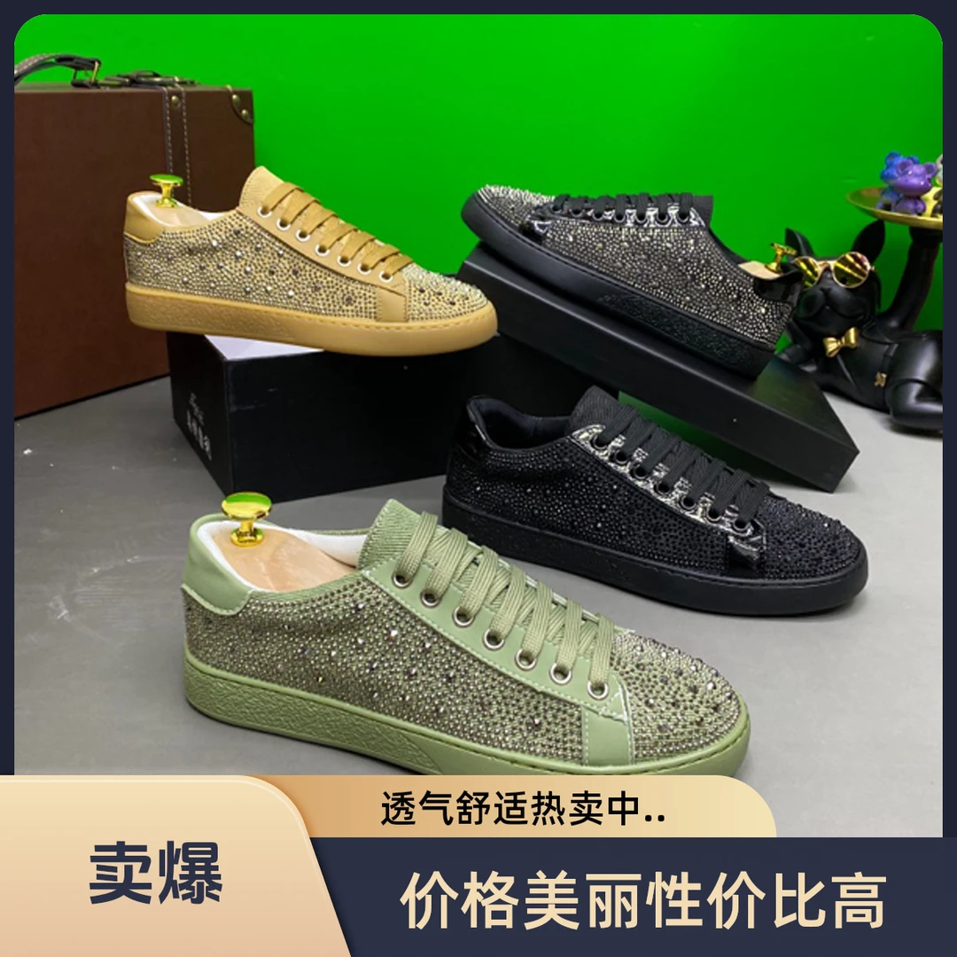 精品-男鞋  欧货精品男士时尚百搭潮流低帮平底布艺满钻休闲潮鞋