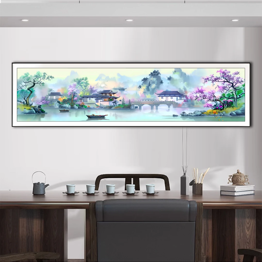 【新疆长绒棉绣布礼盒版】6638水云宽十字绣小格150x35厘米