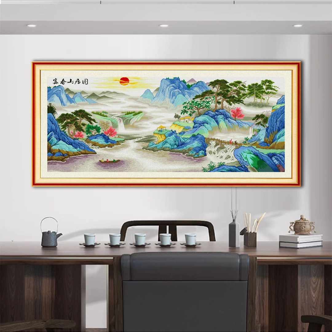 【新疆长绒棉绣布】68035富春山居图 十字绣大格240*100cm满绣62色