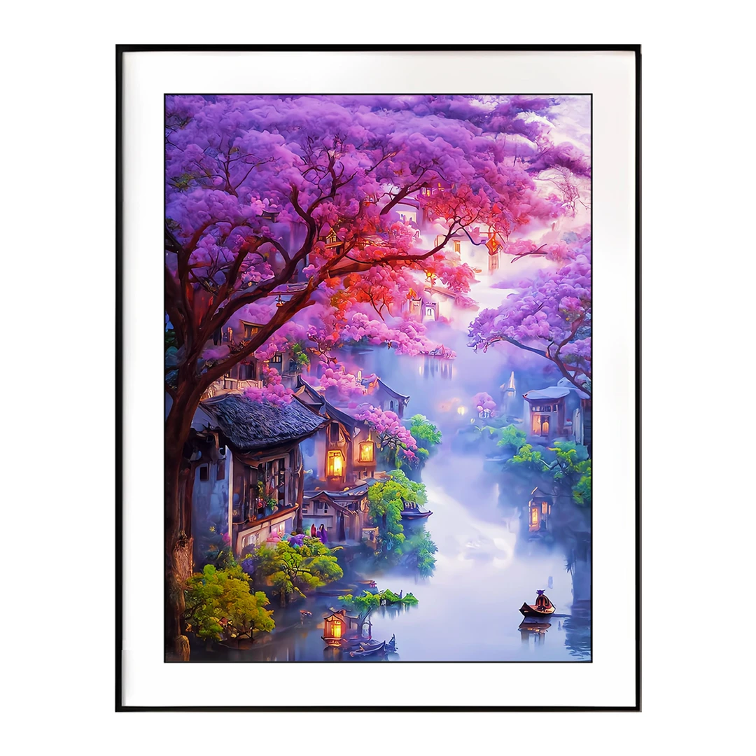 【新疆长绒棉绣布】5878水乡紫色二 十字绣大格60*80满绣42种绣线