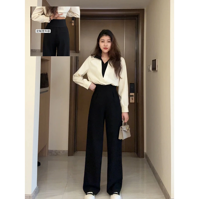 张阿星【鱼骨腰直筒裤】极简通勤热力高腰遮肉垂感百搭黑色直筒裤