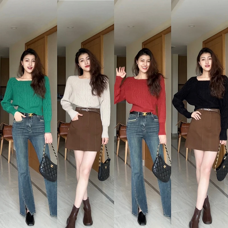 张阿星【小白黎针织衫】秋冬款柔软宽松显瘦坑条麻花毛衣W423X05511