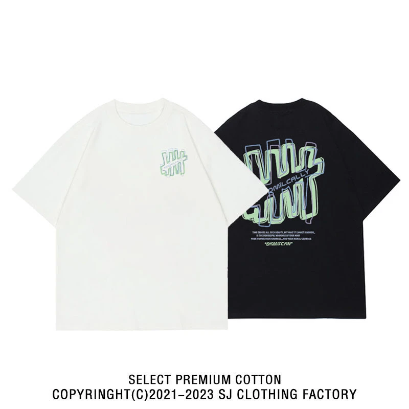 2023夏季新款港风潮流纯棉印花百搭圆领休闲情侣短袖