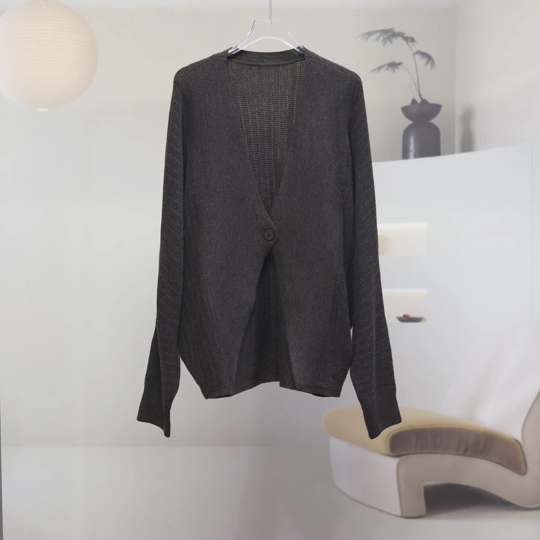 【7487】高品质原创设计深咖色百搭时尚针织开衫D