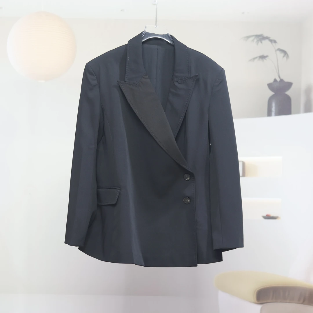 【6819】高品质原创设计黑色个性百搭修身西装即