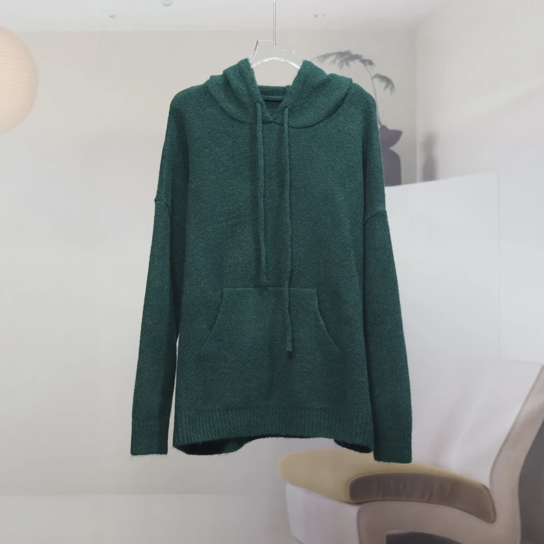 【8268】高品质原创设计绿色时尚百搭连帽针织衫云